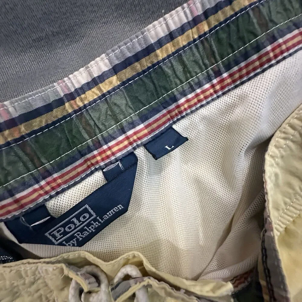 Vintage 90s Polo Ralph Lauren Board Shorts Mens L Yellow Swim Trunks Drawstring